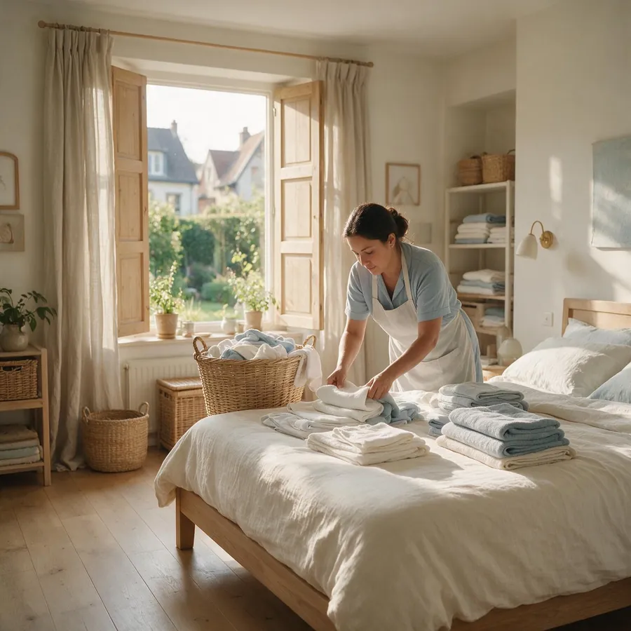 Aide-ménager(e) Maison'Net pliant le linge avec soin